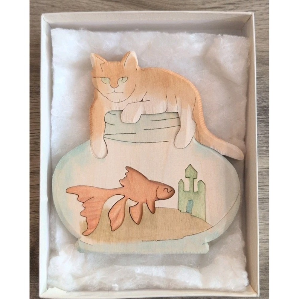Stosich Woodlock Wood Cat & Fish Bowl Original Puzzle‎ Numbered & Signed COA